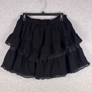 SHEIN‎ Skirt Women's L Black Tiered Ruffle Mini Lace Trim Boho Goth Cottagecore